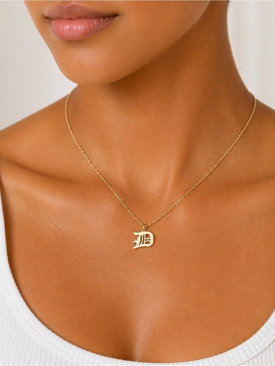 None Jewelry - Letter D - Gold Old English Initial Necklace